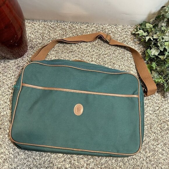 VTG Polo Ralph Lauren Shoulder Laptop Messenger Bag Green Brown Travel